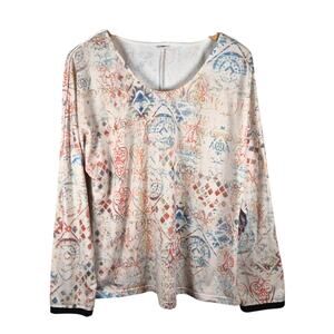 Womens Long Sleeve Bohemian Abstract Print Blouse Cream Multi Medium Artsy Soft